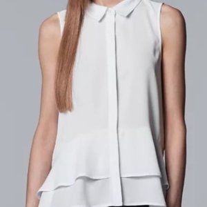 Simply Vera Wang Button-up, Layered Hem White Sleeveless Blouse Large
